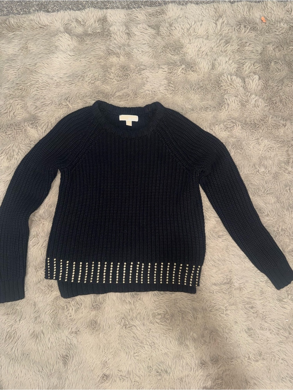 MICHAEL Michael Kors Black Stud-Hem Crewneck Sweater